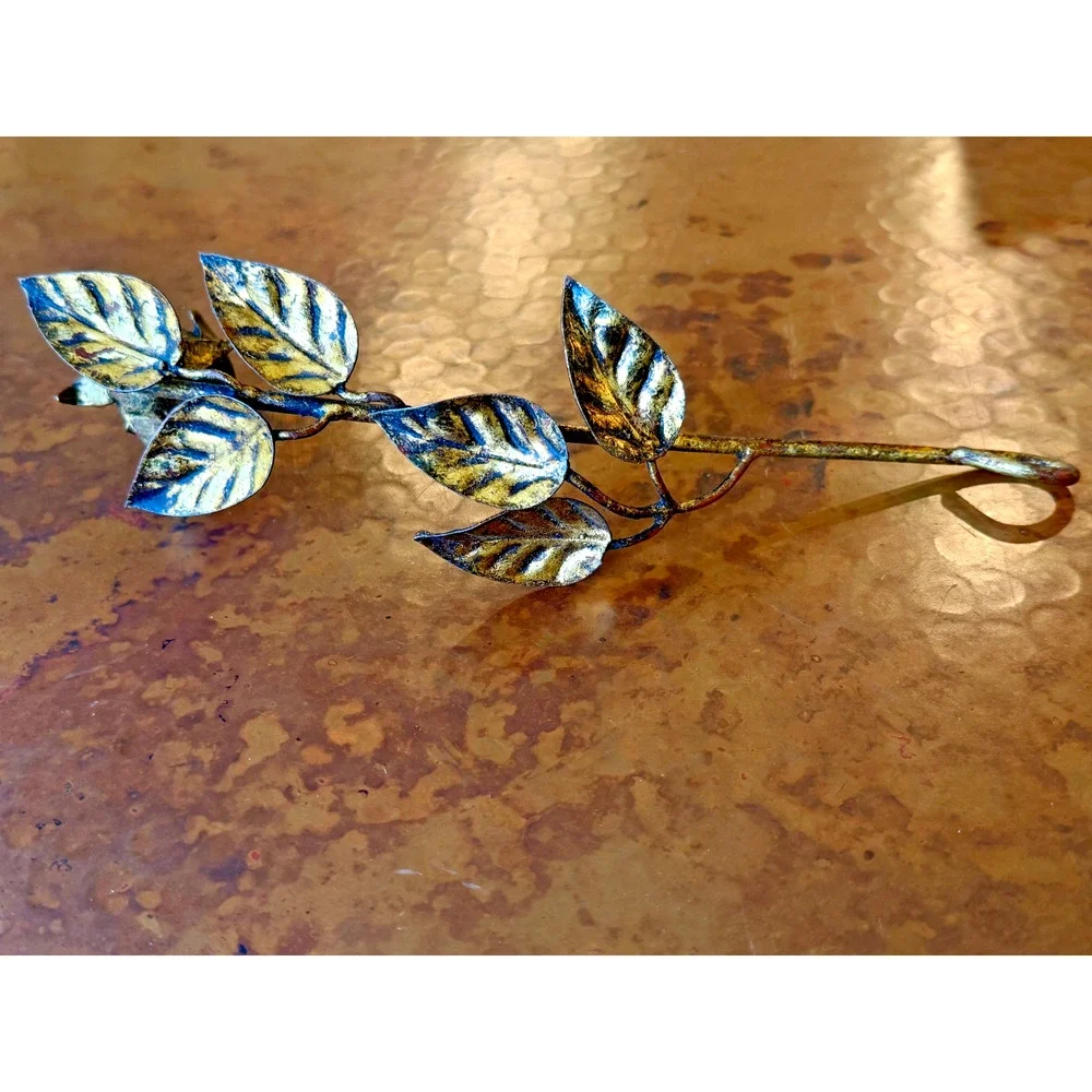 Vintage Tole Rose Candle Snuffer Gold Metal Flower Long Handle 9.5 in Antique